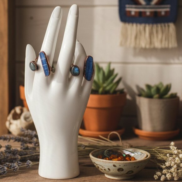 🆕️Boho Chic Labradorite & Kyanite Adjustable Ring | Handmade Statement - Picture 3 of 16